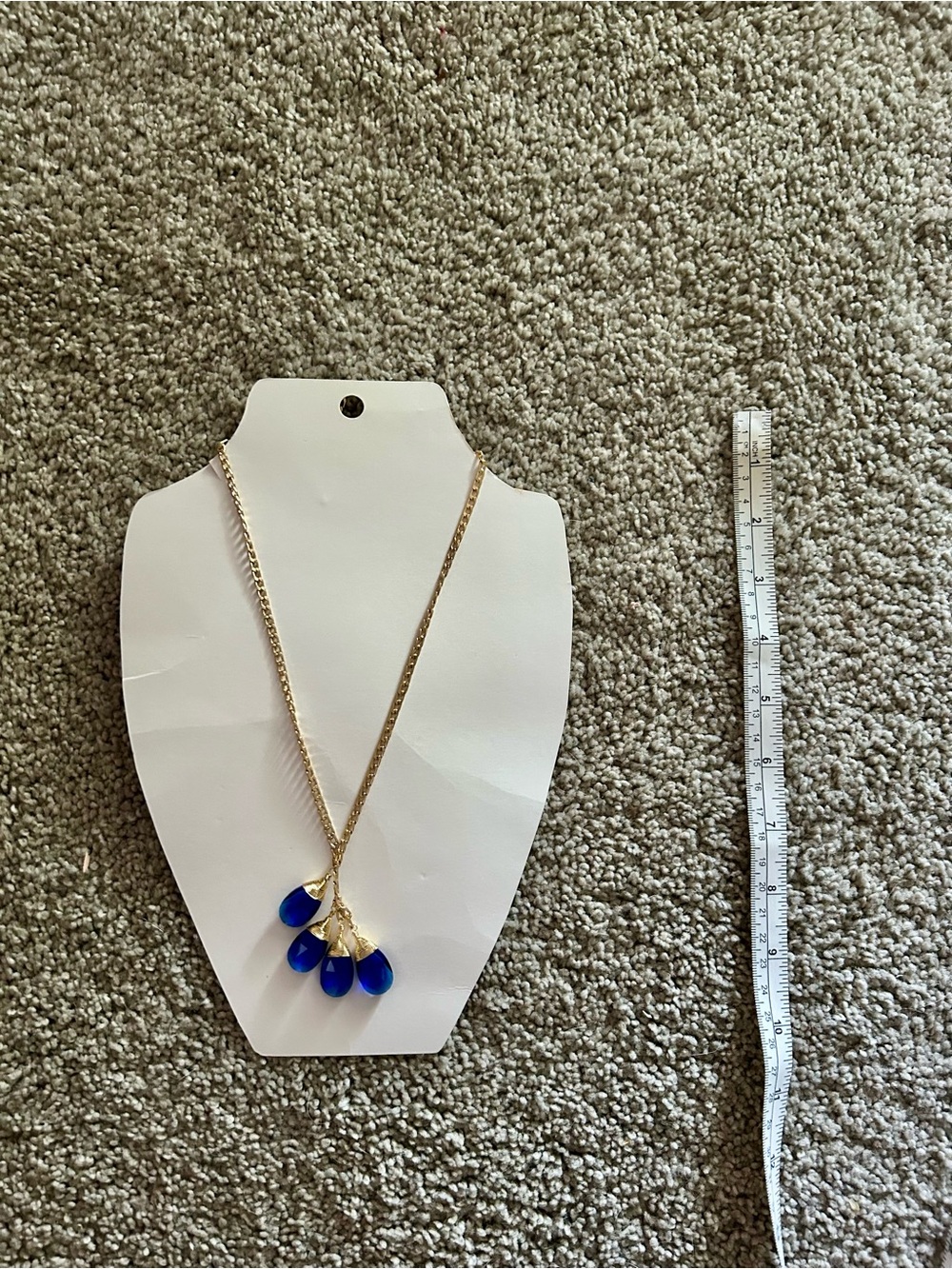 Gold Chain Necklace with Blue Teardrop Pendants - Women Jewelry